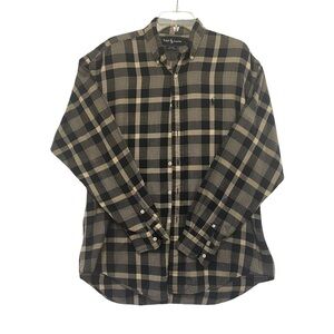 Ralph Lauren Blaire Black & Tan Plaid Button Down Shirt Size Medium